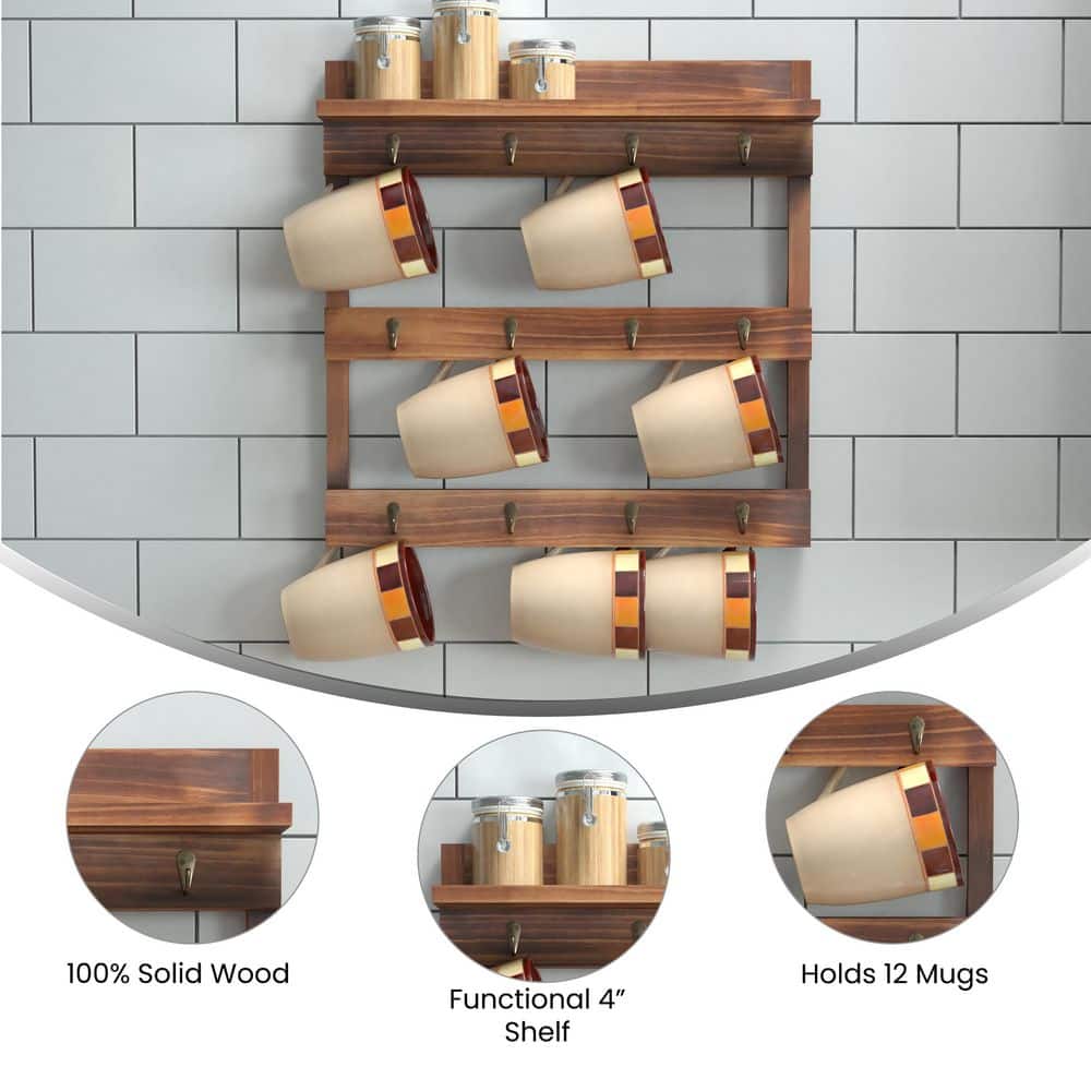 12-Hook Rustic Brown Mug Hook Rack - Hercitys