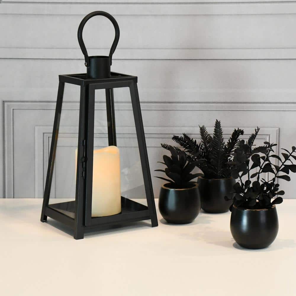 11 in. Tapered Metal Lantern with LED Candle - Hercitys