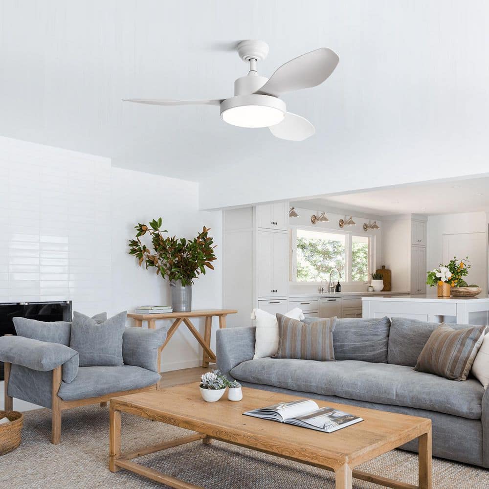 48 in. Modern Indoor Dimmable White Ceiling Fan with Integrated LED and 6-Speed DC Motor Remote Control - Hercitys