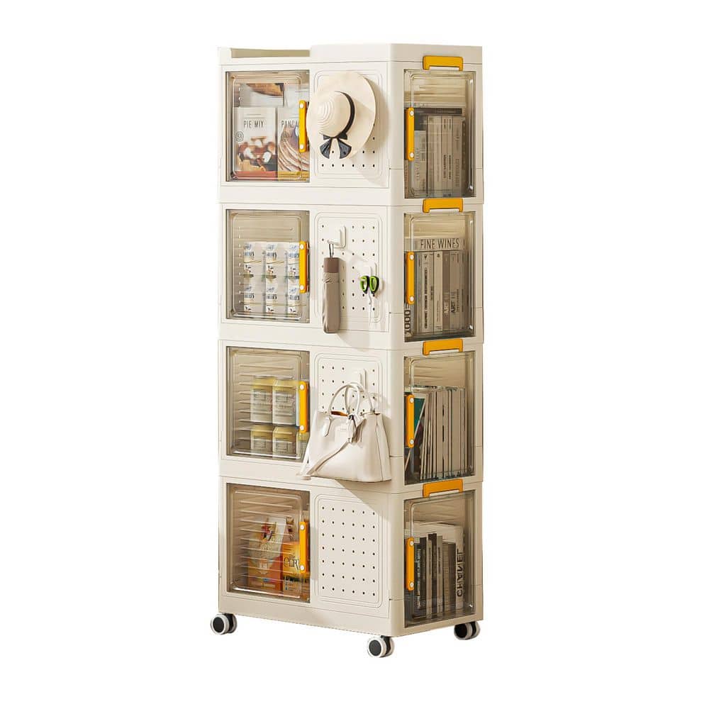 4-Tier Rolling Storage bookcase with Wheels, Large Capacity Storage bins for Kitchen - Hercitys
