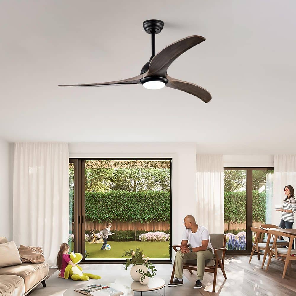 52 in. Integrated LED Indoor/Outdoor Matte Black Low Profile Ceiling Fan with Solid Wood Blades and Remote Control - Hercitys