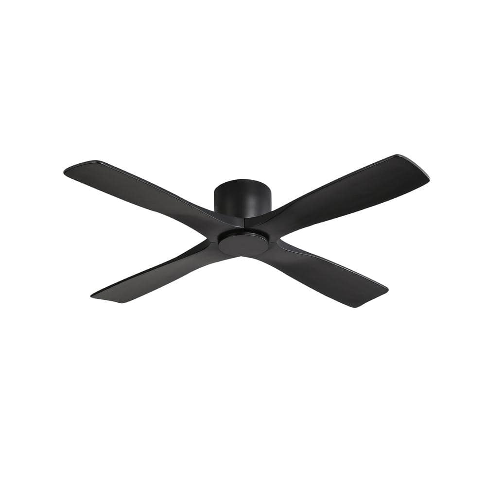 48 in. (4 ft.) 4 Solid Wood Blades Indoor Flush Mount Ceiling Fan with Remote, Black - Hercitys