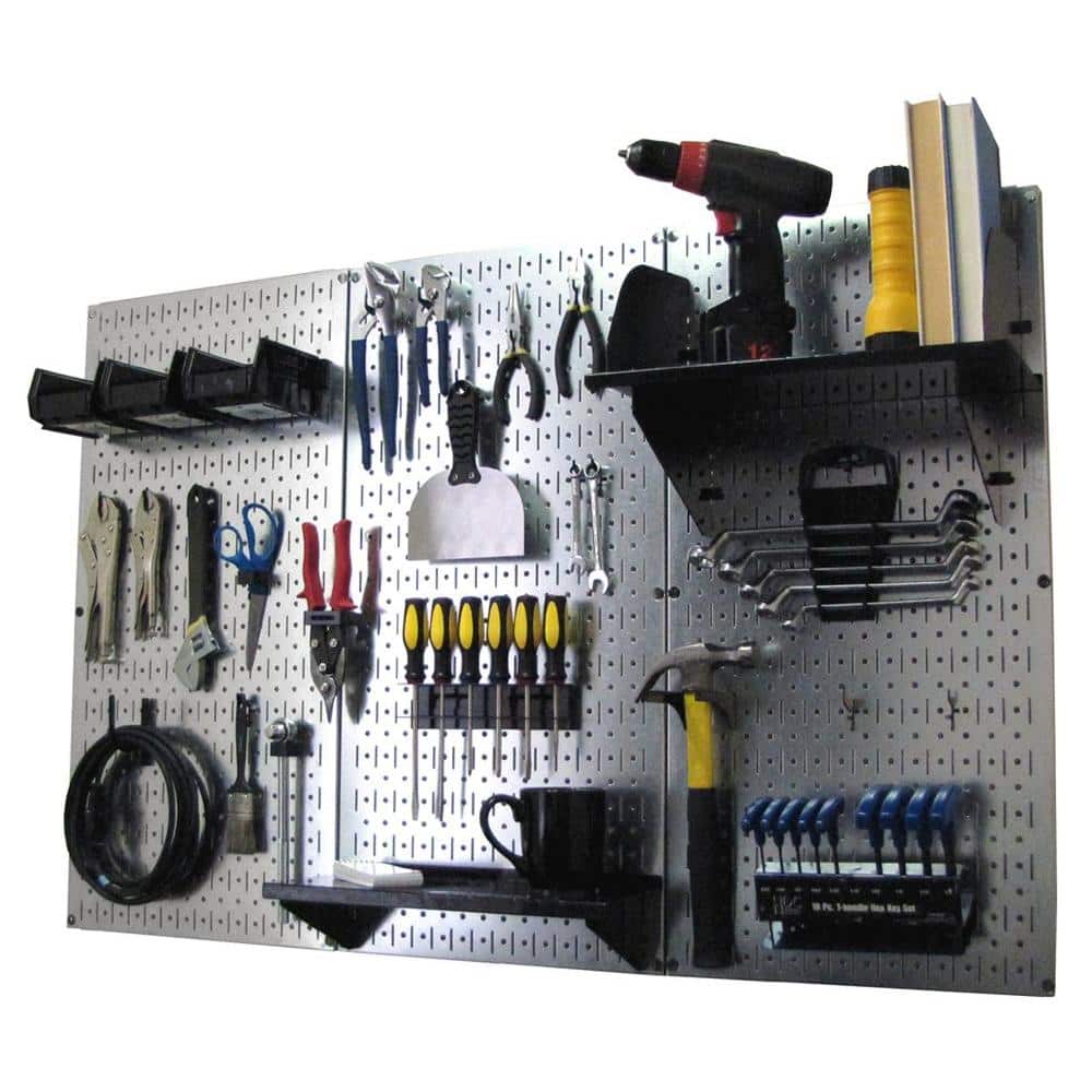 32 in. x 48 in. Metal Pegboard Standard Tool Storage Kit with Galvanized Pegboard and Black Peg Accessories - Hercitys