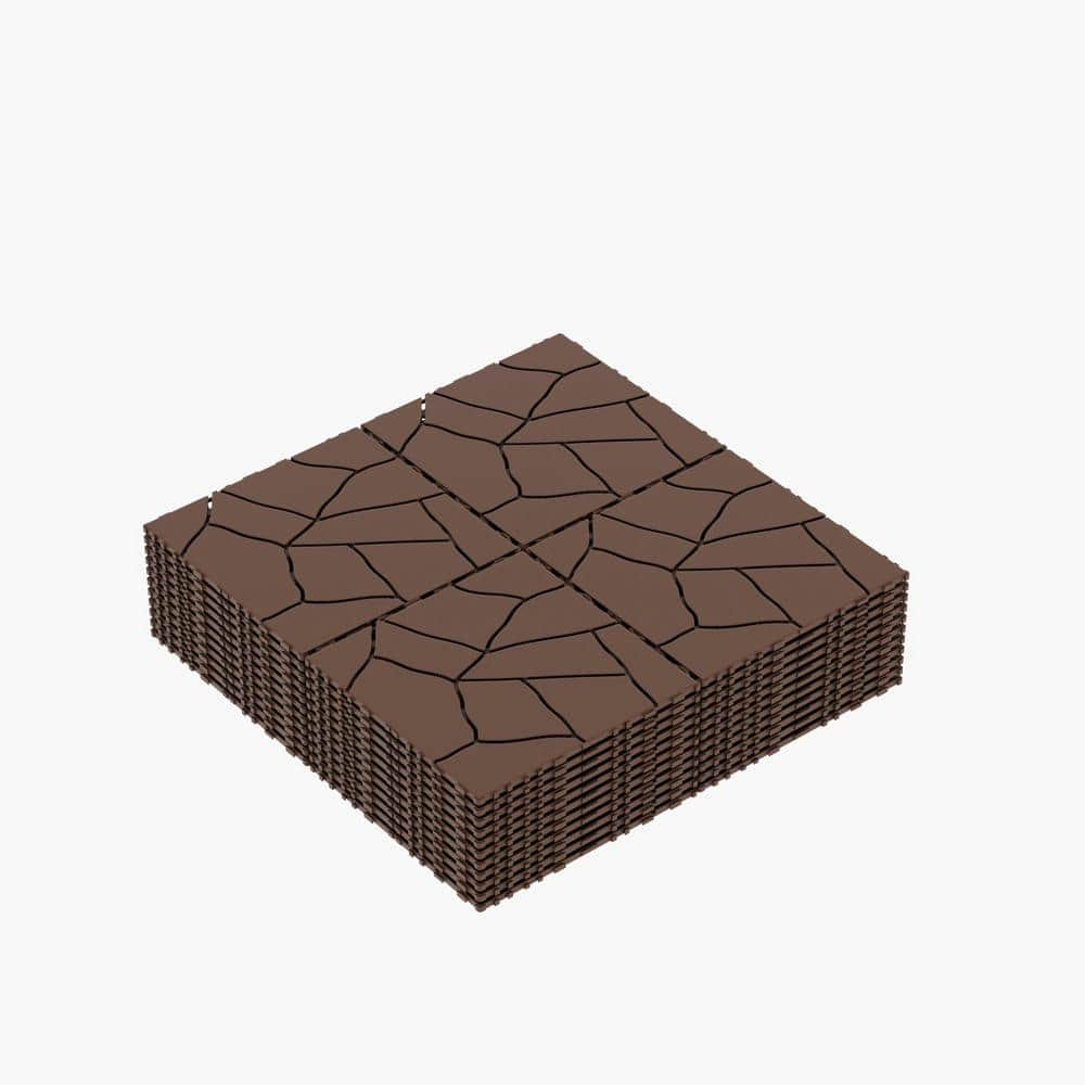 12 in. x 0.75 in. x 44 sq. ft. Red Brown DIY Module Interlocking Decking Tiles Floor Tile, for Porch Poolside (44-Pack) - Hercitys