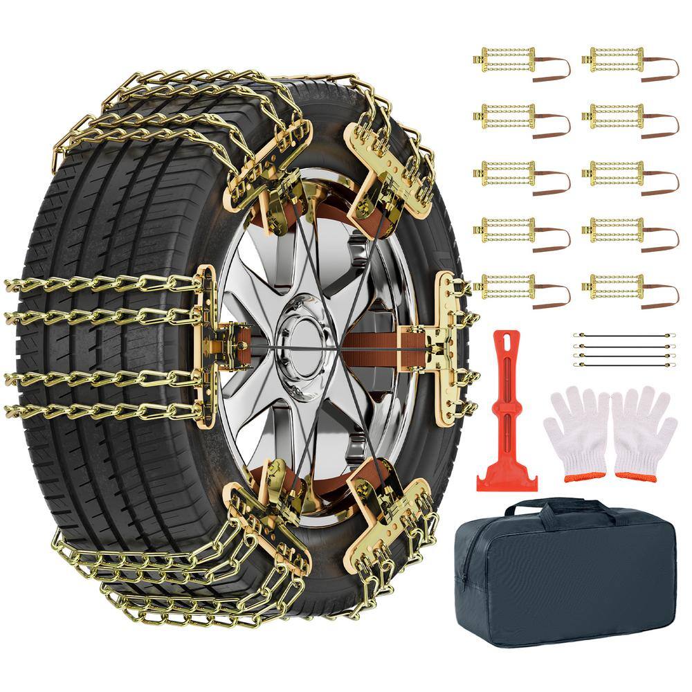 10-Pack Snow Chains Adjustable Tire Chains for Car Width 8.5-11.2 in. Thickened Car Anti Skid Tire Chains (Set of 10) - Hercitys