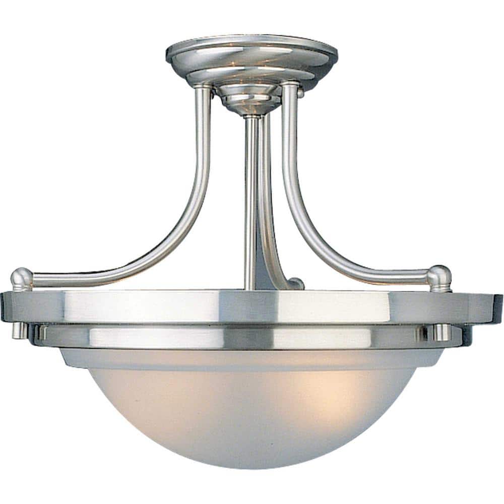 14.75 in. 2-Light Brushed Nickel Semi-Flush Mount with Frosted Glass Bowl - Hercitys