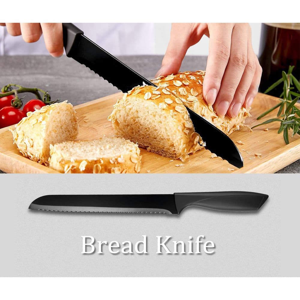 19-Piece High Carbon Stainless Steel Sharp Serrated Steak Knives Set, All in One Kitchen Knife Set with Block, Black - Hercitys