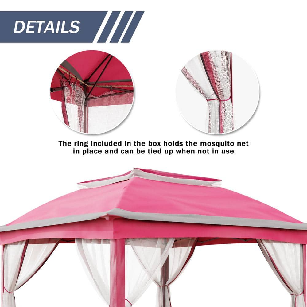 11 ft. x 11 ft. Pink Steel Pop-Up Gazebo with Mosquito Netting - Hercitys