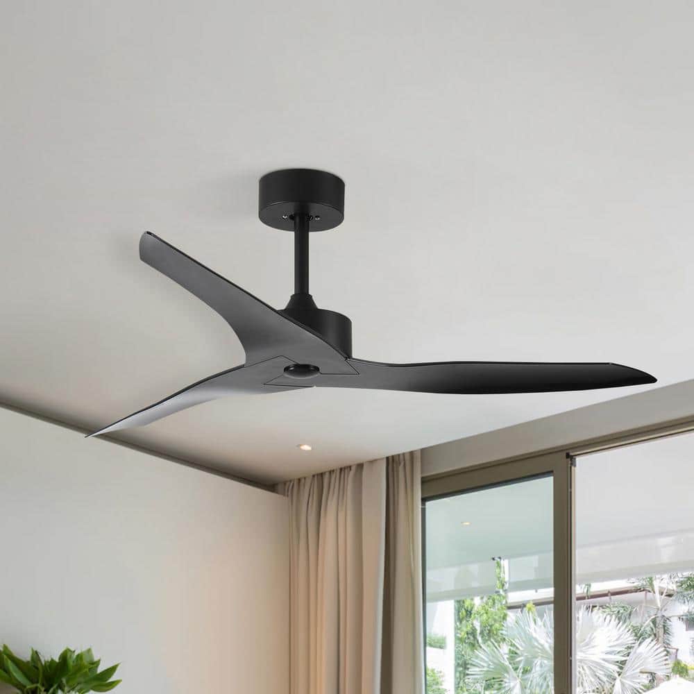 52 in. Outdoor Black Ceiling Fan Without Light with Remote Control, ABS Blades, 6-speed Reversible DC Motor Ceiling Fan - Hercitys