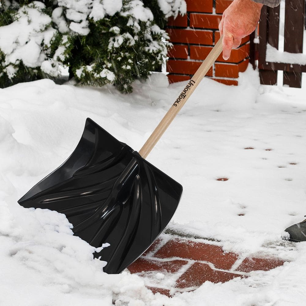 37.18 in. Wood Handle and Plastic Blade D-Grip Snow Shovel and Pusher - Hercitys