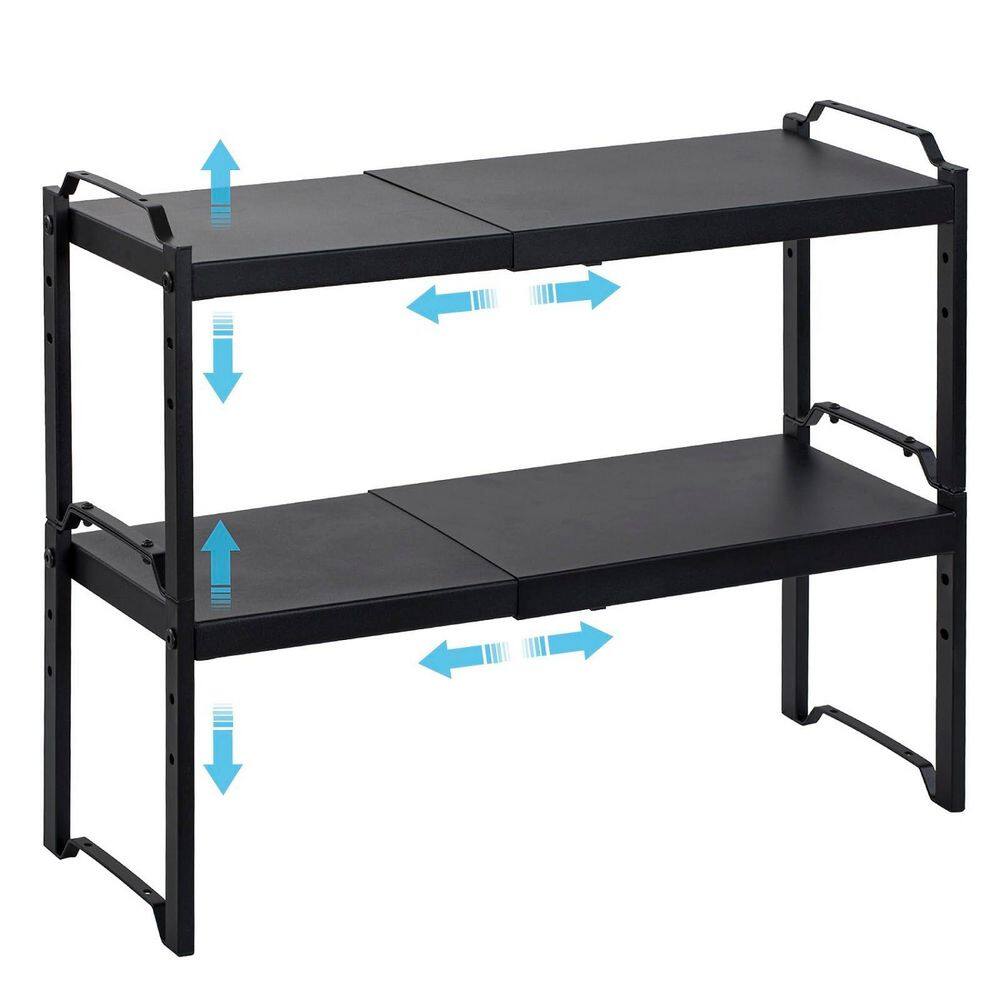 12.6 in. x 20.5 in. W Adjustable Black Counter Cupboard Pantry Organizer, Stackable Expandable Cabinet Shelves (2-Pack) - Hercitys