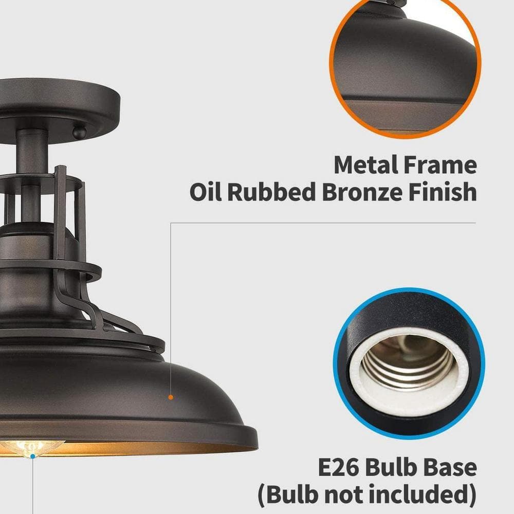 12 in.1-Light Oil Rubbed Bronze Finish With Metal Glass Semi-Flush Mount Light - Hercitys