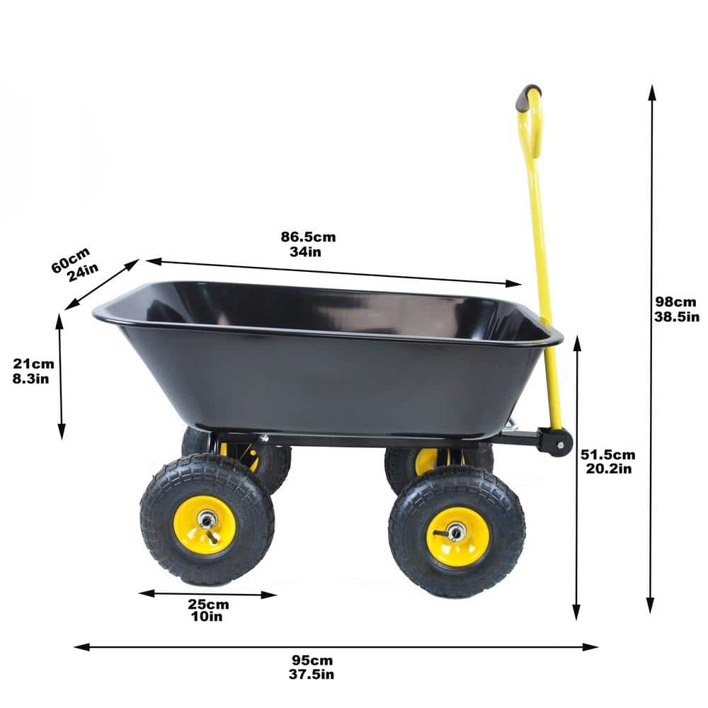 2.5 cu. ft. Metal Garden Cart with Steel Frame and 10 in. Pneumatic Tires 300 lbs. - Hercitys