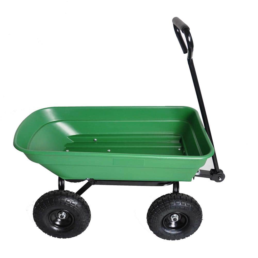 1.94 cu. ft. Heavy Plastic Garden Cart Folding Car Dump Truck in Green w/Steel Frame Pneumatic Tire, 300 lbs. Capacity - Hercitys