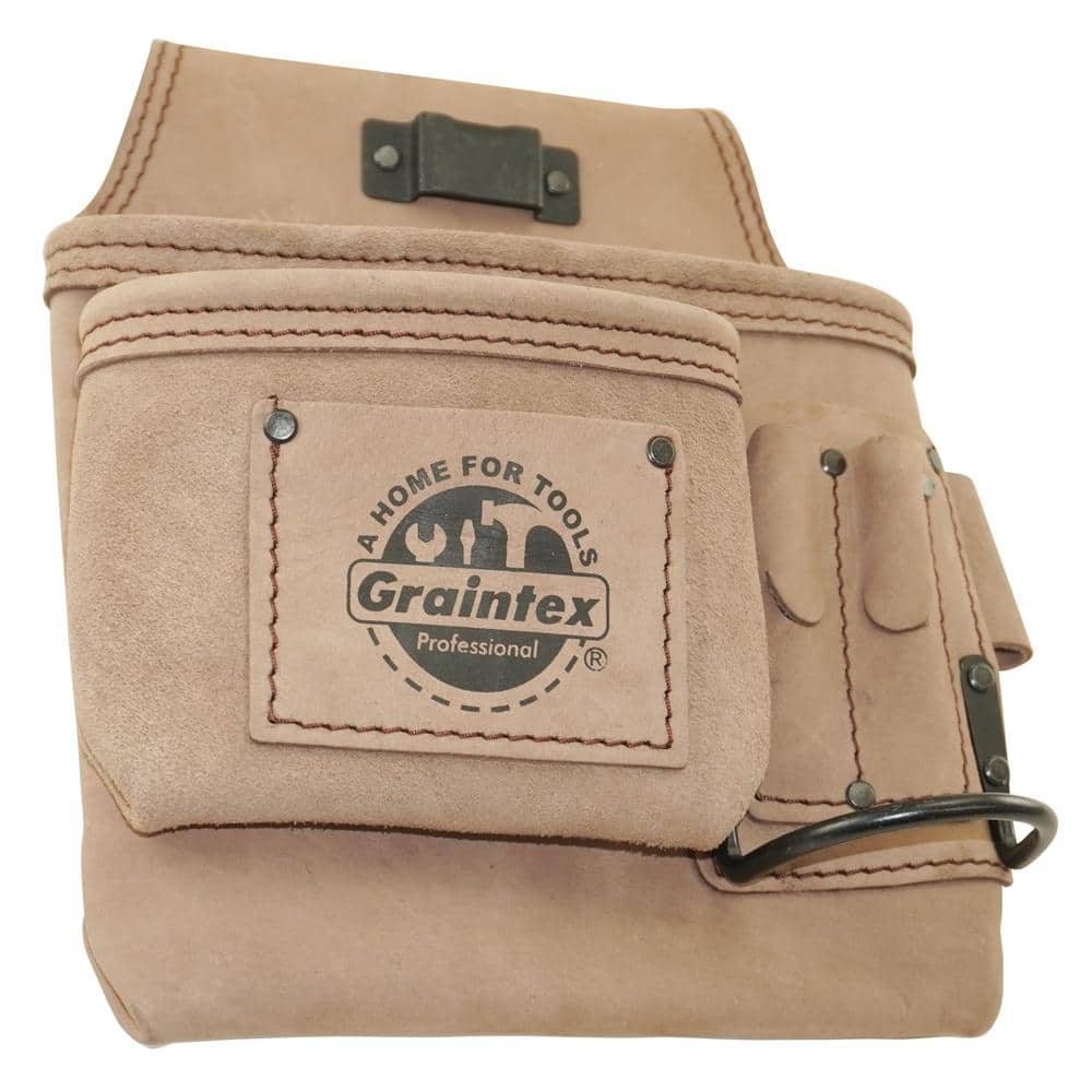 5-Pocket Left Handed Beige Top Grain Leather Tool Pouch - Hercitys