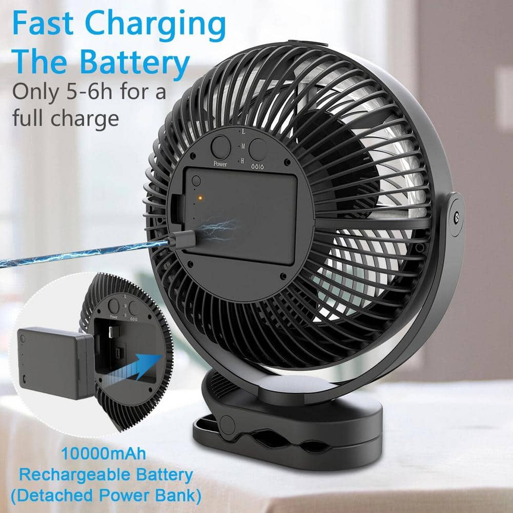 10000mAh Battery Operated 8 in. 3 Fan Speeds Personal Misting Fan in Black Detachable Battery 2 Mist Modes w/200ml Tank - Hercitys