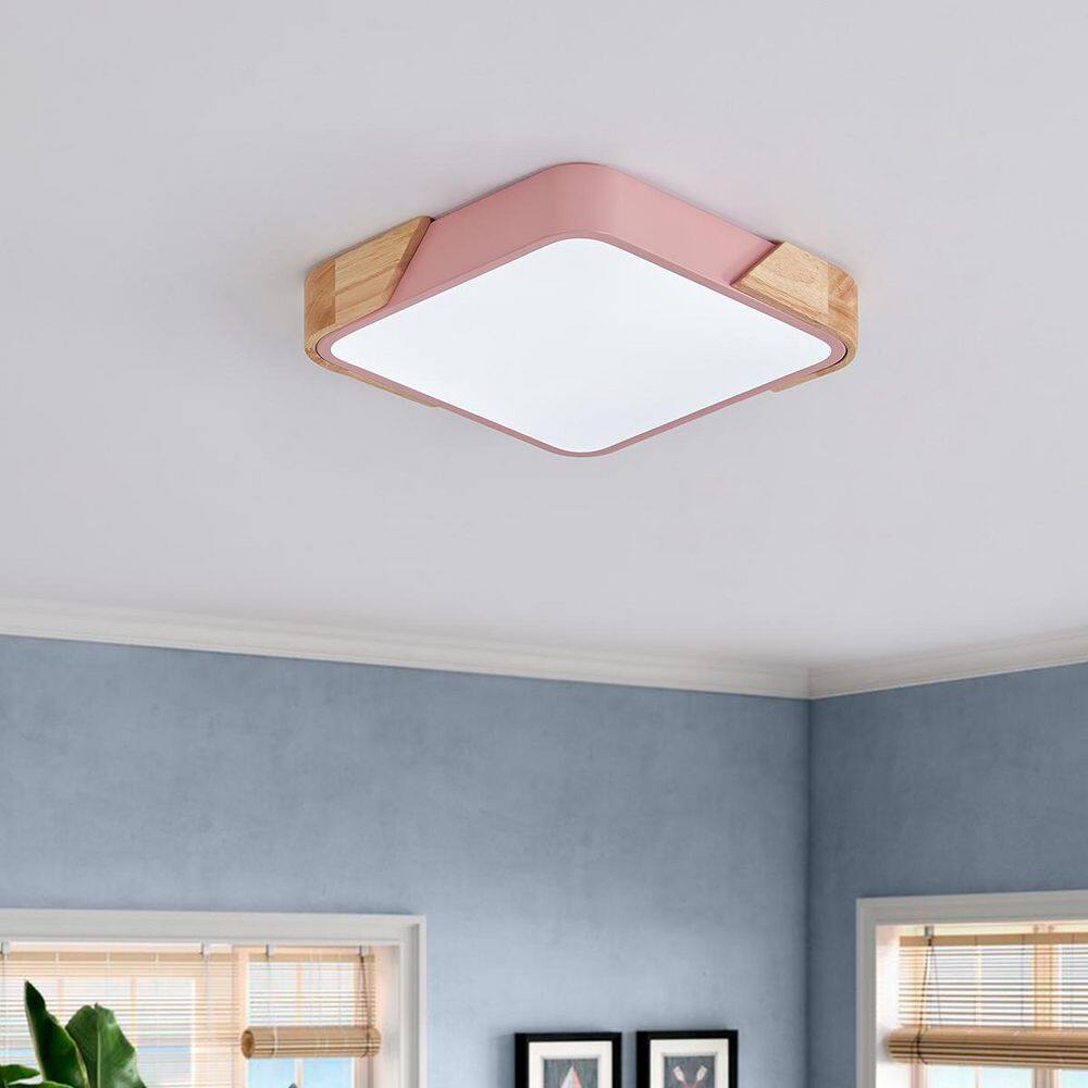 15.74 in. 1-Light Classic LED Flush Mount Ceiling Light 36-Watt Pink Ceiling Lighting Fixtures for Living Room Kitchen - Hercitys