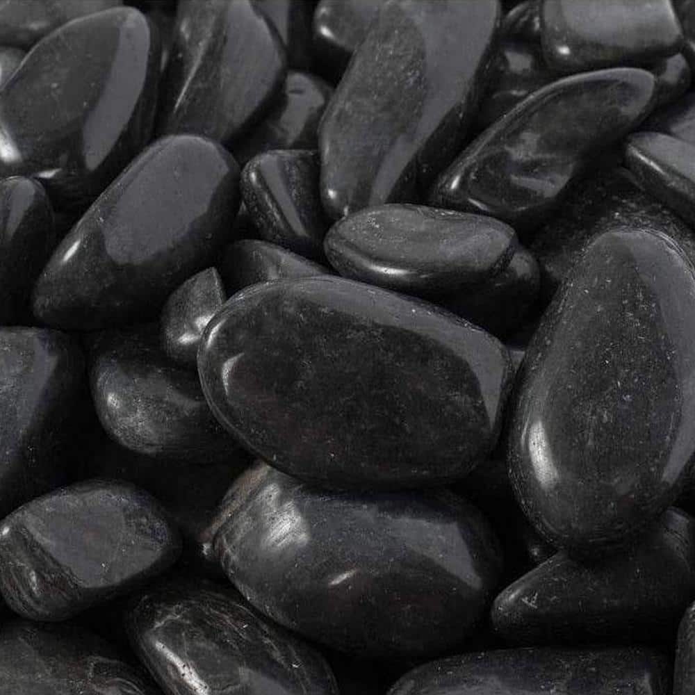 1 in. to 2 in., 20 lb. Medium Black Super Polished Pebbles - Hercitys