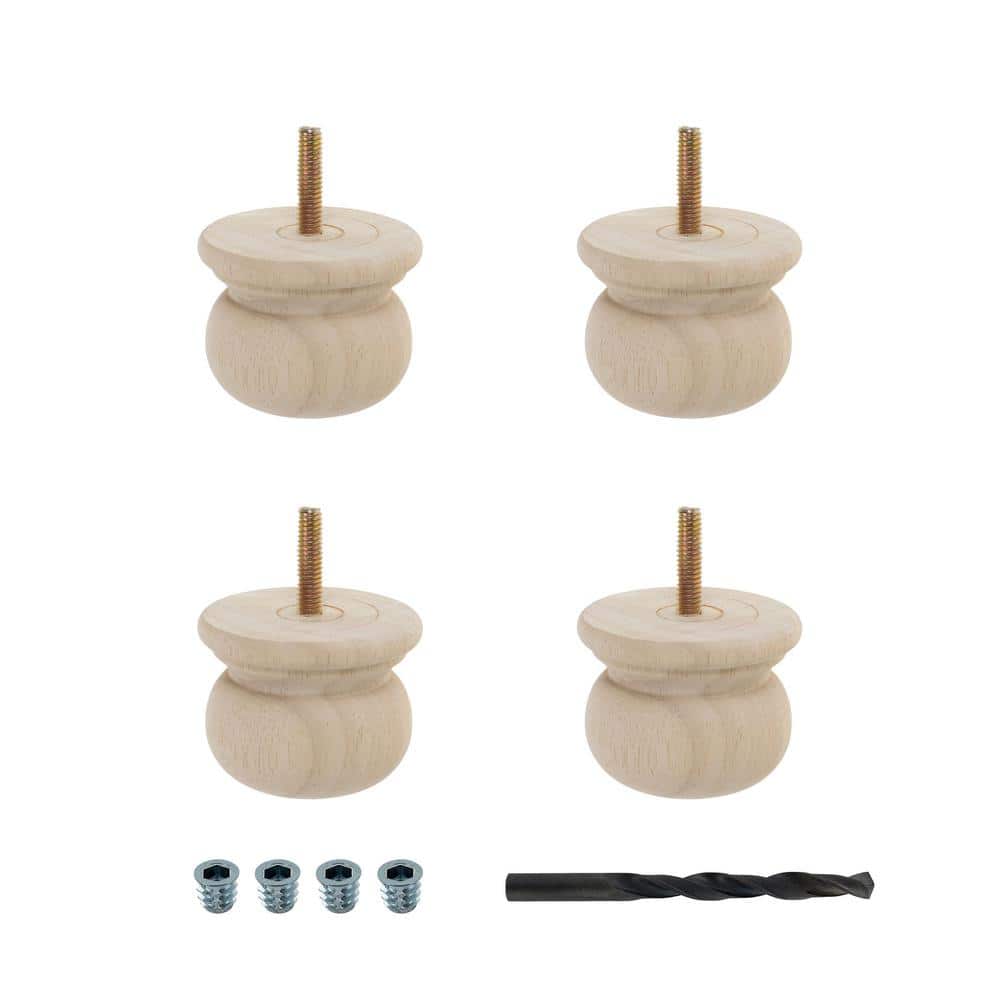 2 in. x 2-1/2 in. Unfinished Solid Hardwood Round Bun Foot (4-Pack) - Hercitys