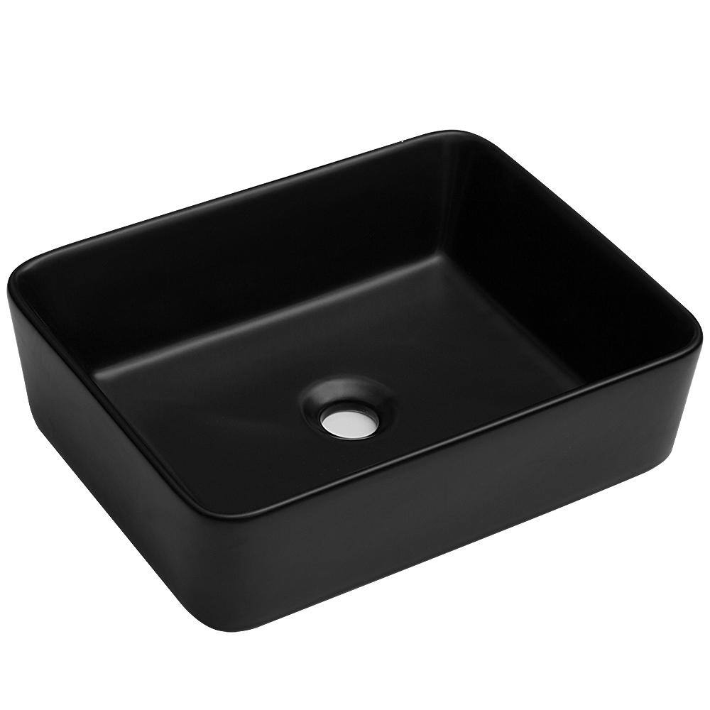 19 in. Framhouse Single Bowl in Black Ceramic Rectangular Vessel Bathroom, Modern 19 in. x 15 in. Framhouse Kitchen Sink - Hercitys