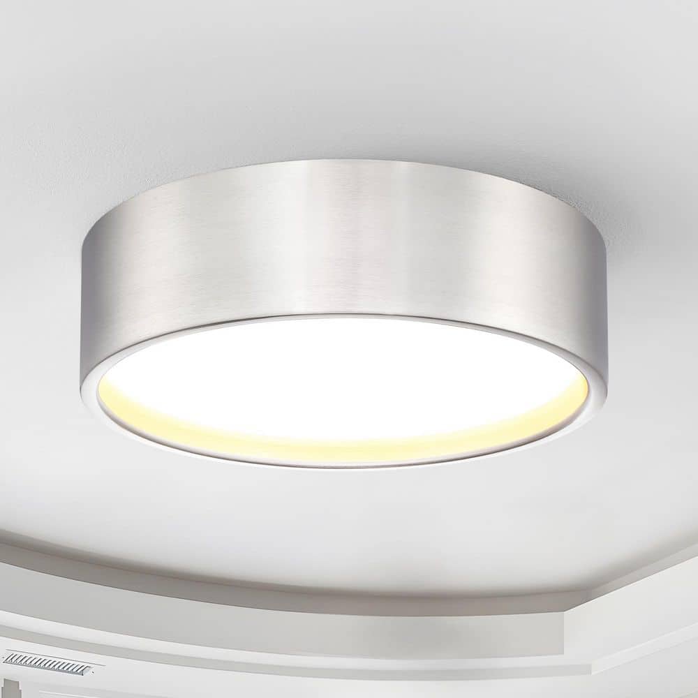 14 in. LED 24-Watt Modern Brushed Nickel Integrated LED Flush Mount with White Acrylic Shade - Hercitys