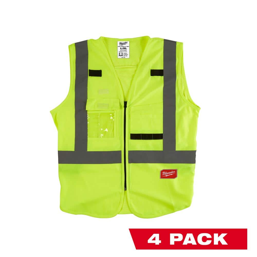 4X-Large/5X-Large Yellow Class 2-High Visibility Safety Vest with 10-Pockets (4-Pack) - Hercitys