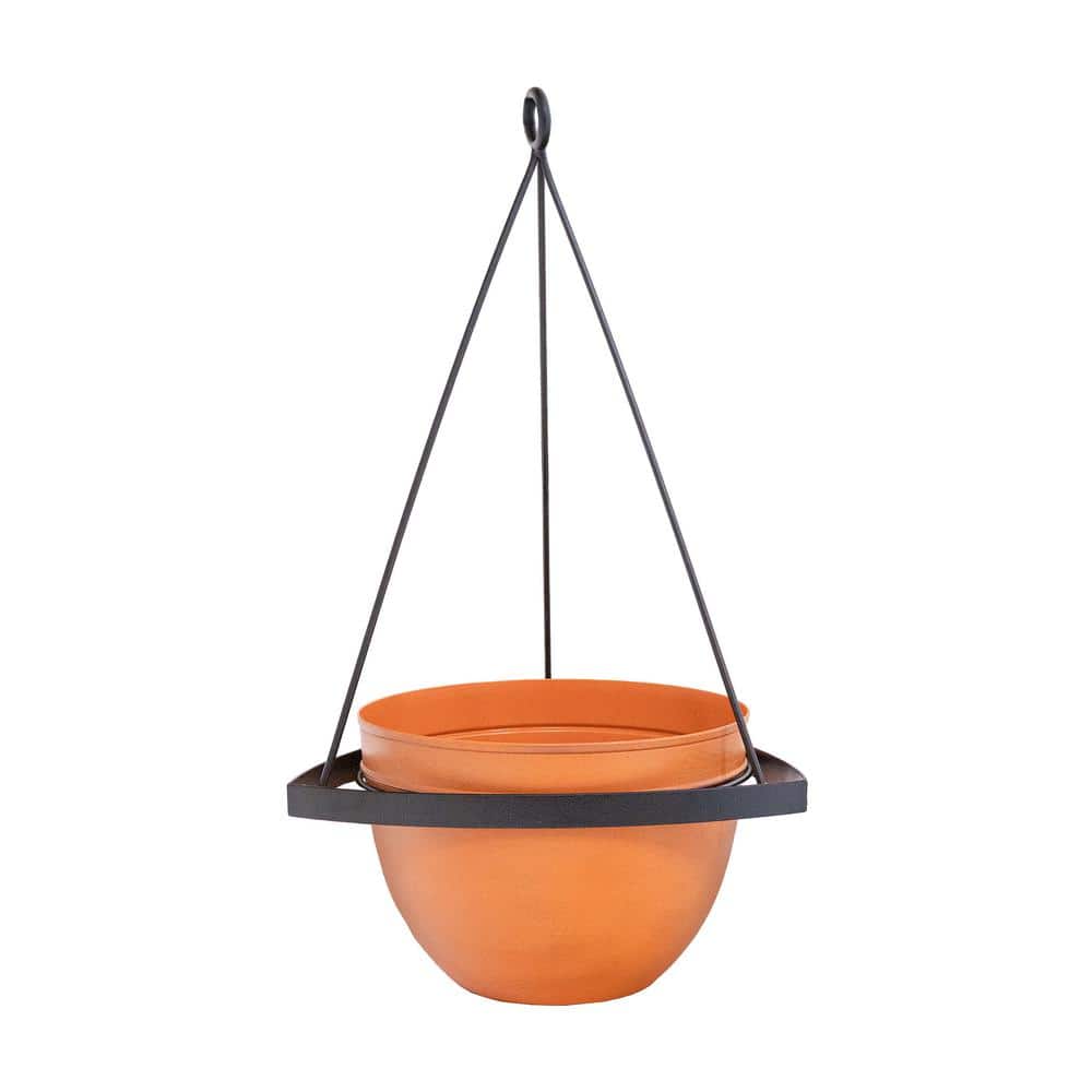 28 in H Black Wrought Iron Lina Hanging Planter w/Burnt Sienna Galvanized Steel Pot - Hercitys