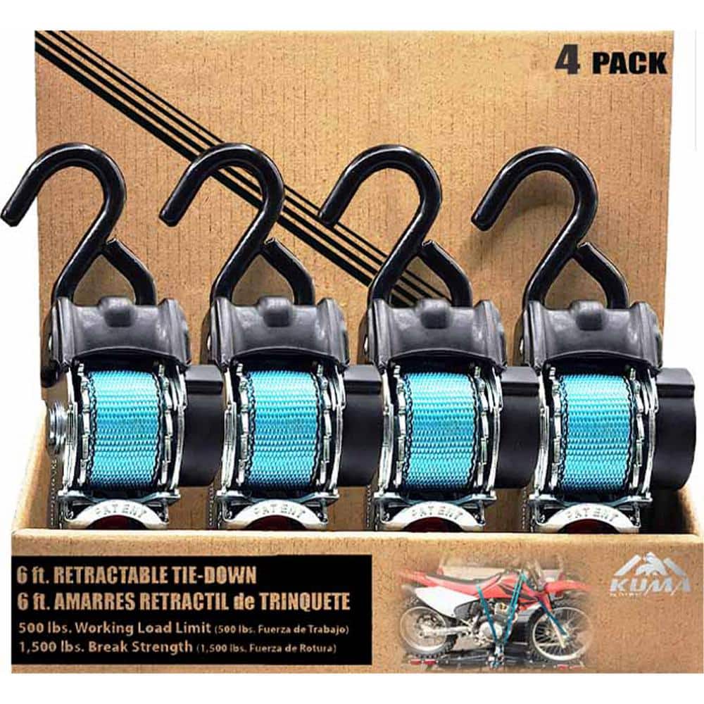 1 in. x 6 ft. Kuma Retractable Tiedown 500LBS WLL 4-Pack - Hercitys