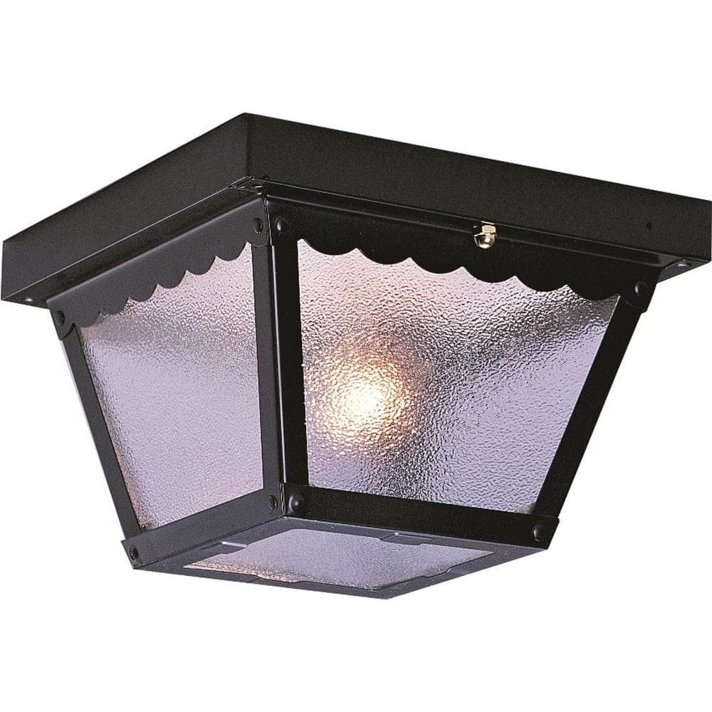 1-Light Outdoor Black Flush Mount Ceiling Fixture - Hercitys