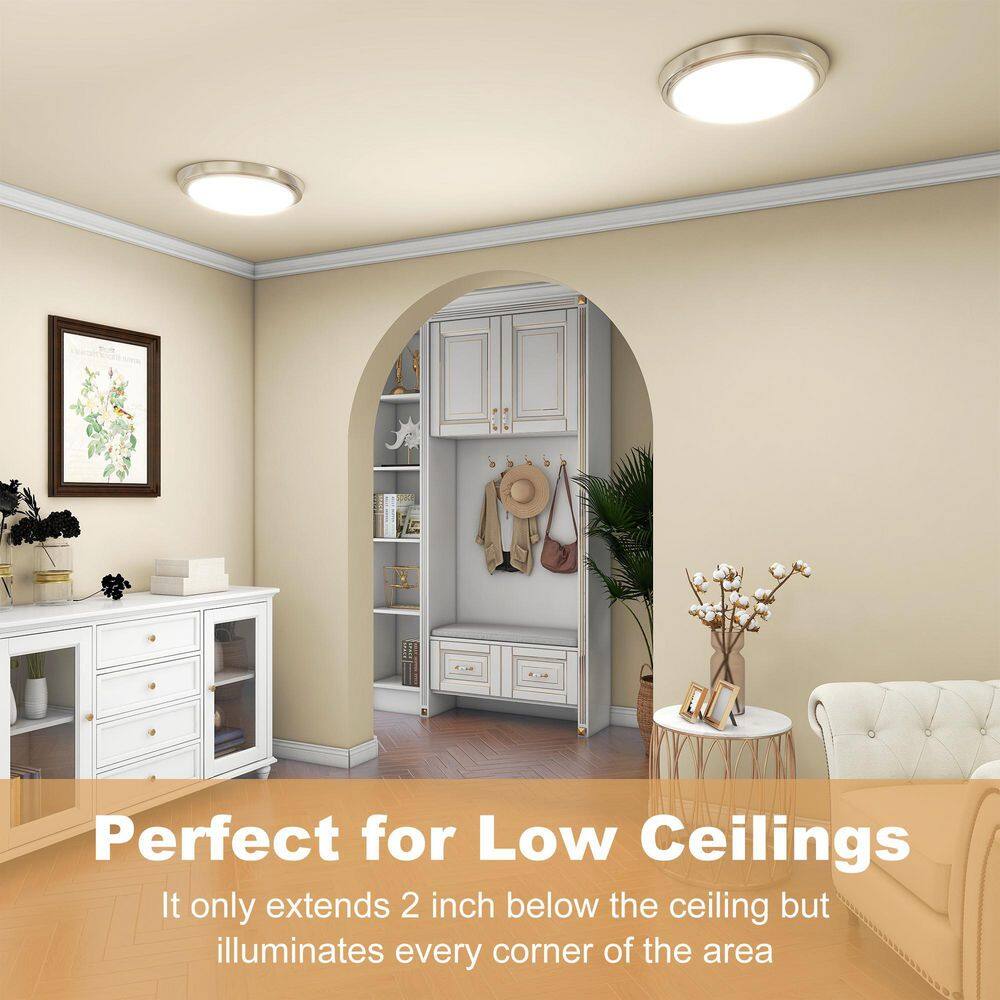 1-Light Brushed Nickel Selectable LED Flush Mount Ceiling Light - Hercitys