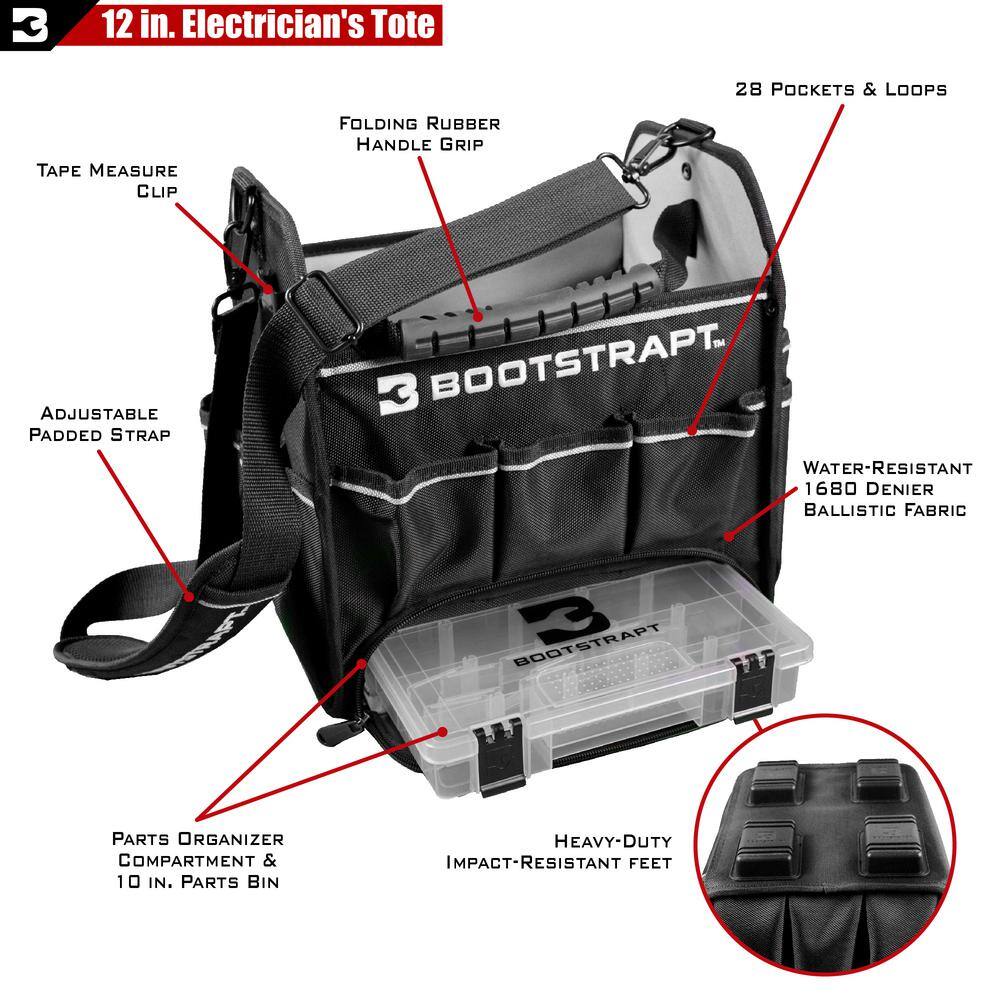 12 in. Electrician’s Tote Bag with Integrated Parts Bin Compartment - Hercitys