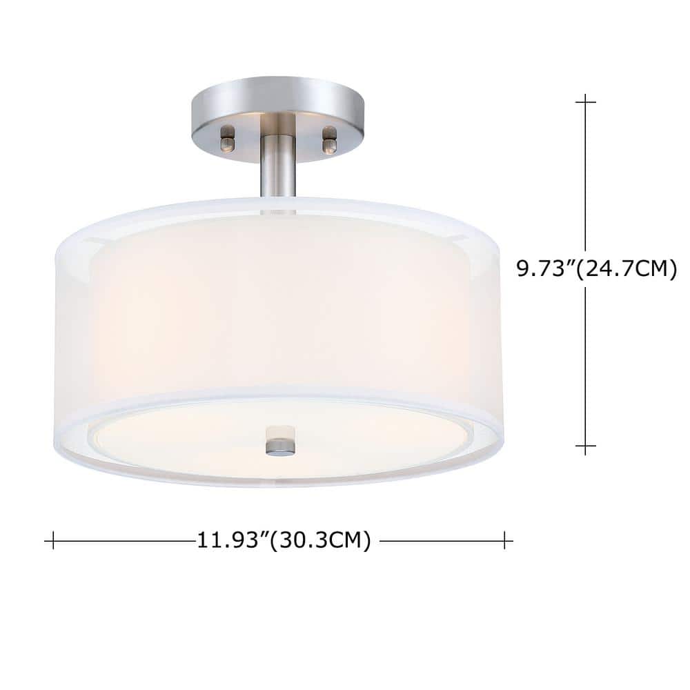 12 in 3-Light Modern Brushed Nickle Semi Flush Mount with Fabric Shade - Hercitys