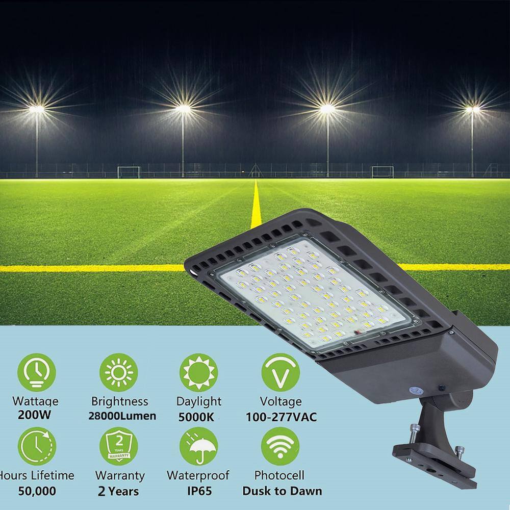 1000-Watt Equivalent Integrated LED Bronze LED Parking Lot Area Light Arm Mount 5000k Dusk to Dawn IP65 - Hercitys