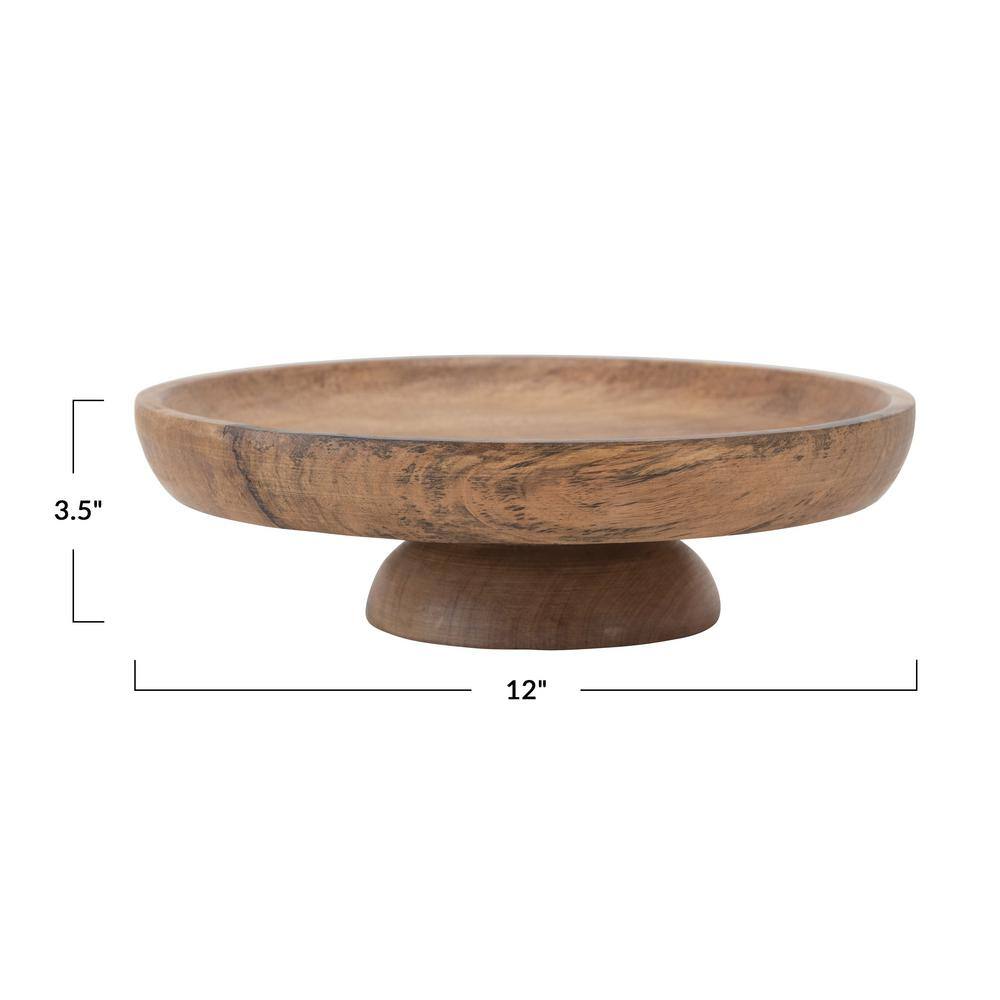 12 in. 0 fl. oz. Natural Brown Mango Wood Footed Cake Stand Serving Bowl - Hercitys