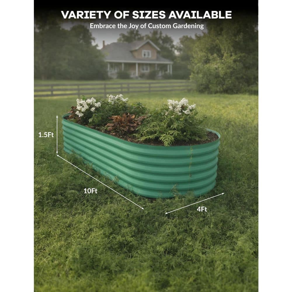 118.2 in. x 47.2 in. x 17.3 in. Outdoor Oval Galvanized Raised Garden Bed in Green - Hercitys