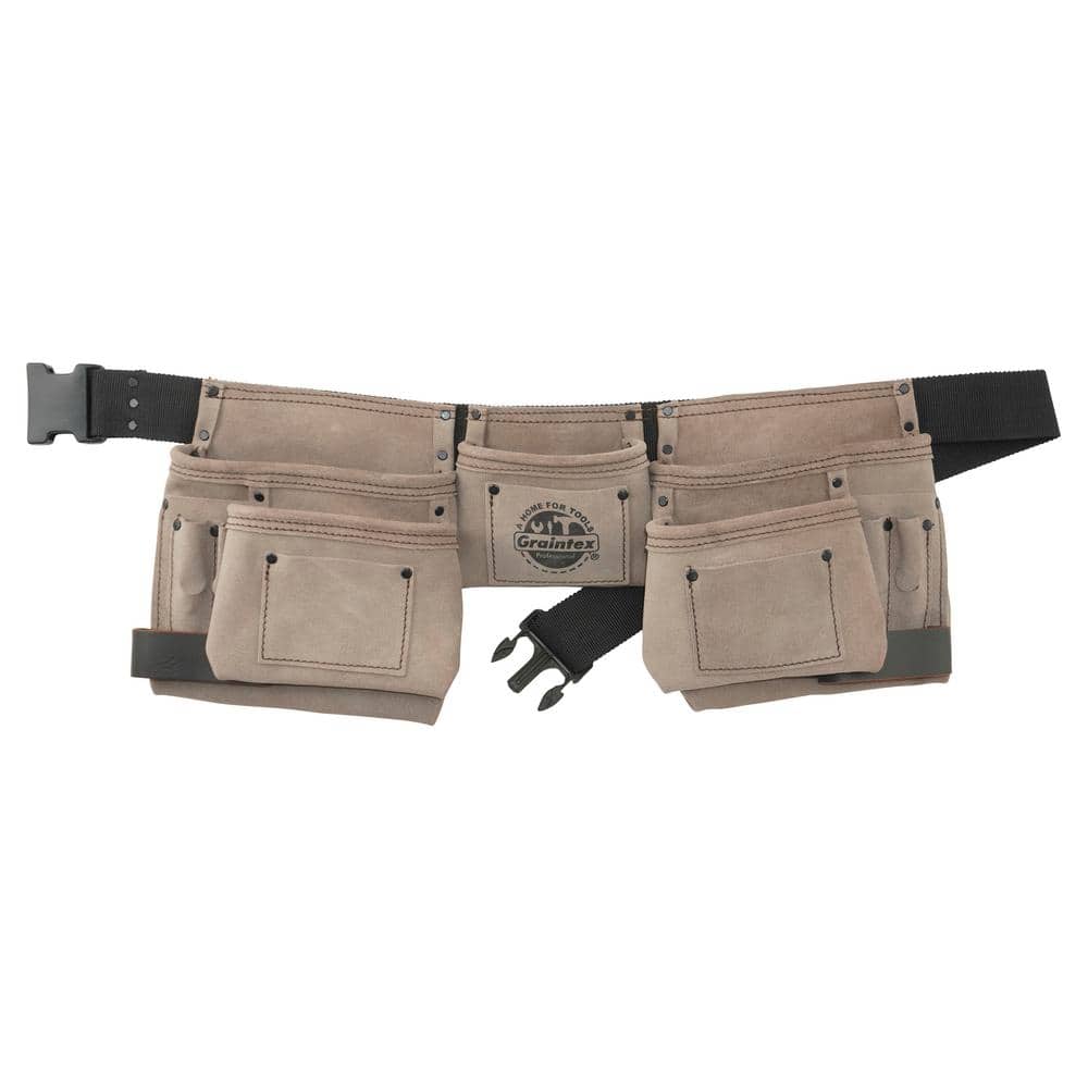 11-Pocket Suede Leather Tool Apron in Beige with 2 Hammer Loops - Hercitys