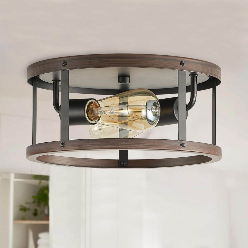 11.4 in. 2-Light Farmhouse Oil Rubbed Bronze Flush Mount Ceiling Lighting Fixtures - Hercitys