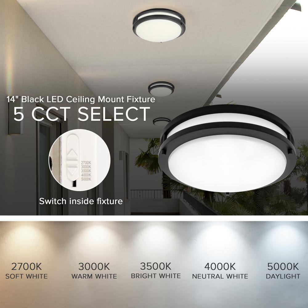 14 in. Round 1-Light Black Integrated LED Flush Mount - Hercitys