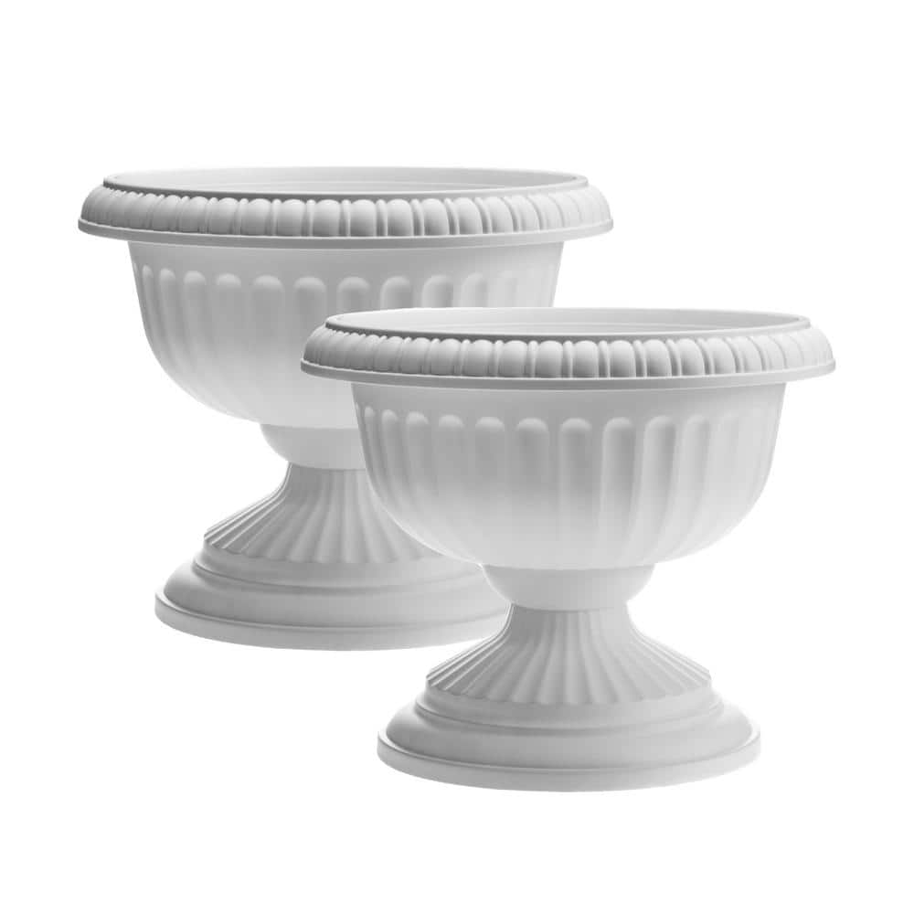 12 in. White Grecian Urn Resin Planter, Casper (2-Pack) - Hercitys