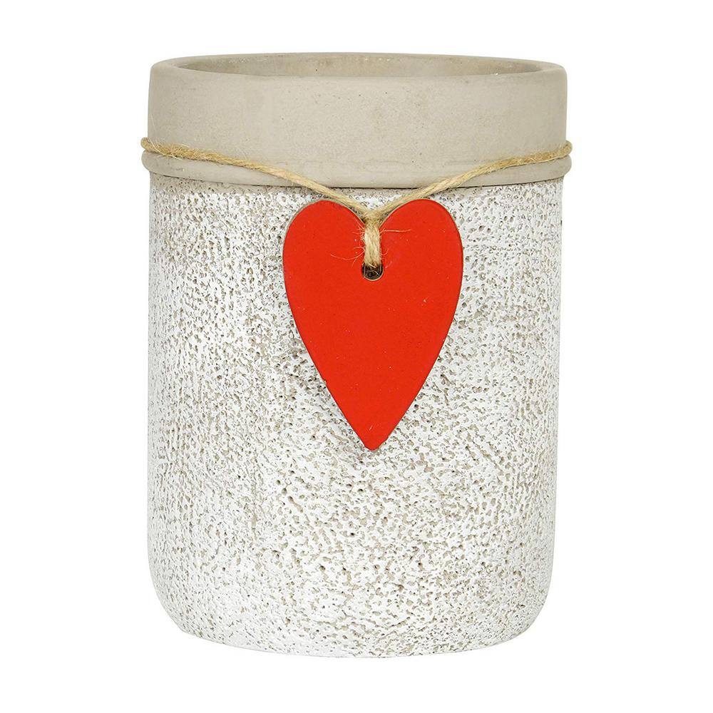 4.75 in. Whitewash Cement Heart Vase Planter - Hercitys