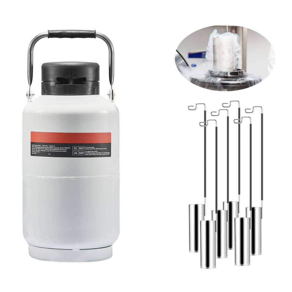 3 L Liquid Nitrogen Tank, Aluminum Alloy LN2 Dewar with 6-Canisters, Carry Bag and Straps, Cryogenic Tank for Beauty - Hercitys