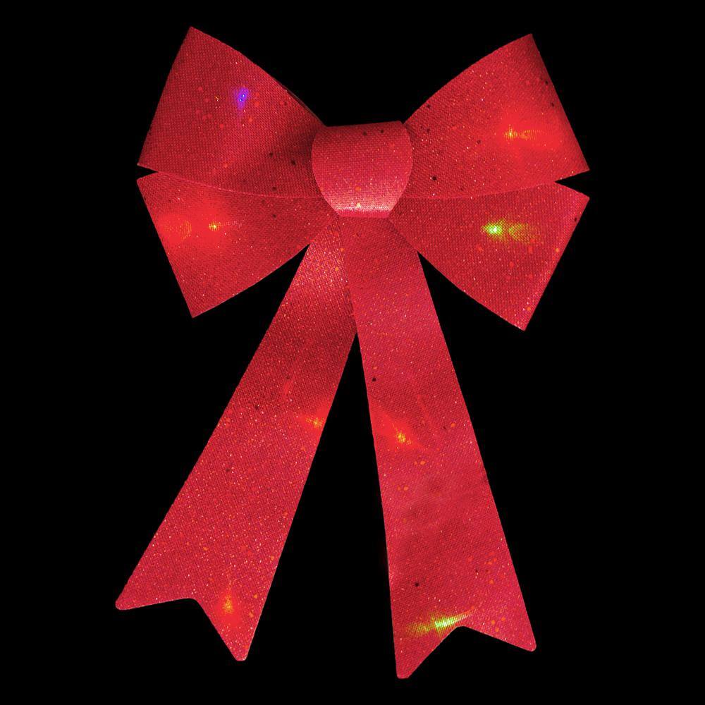 11 in. W LED Lighted Red Burlap Christmas Bow Decoration with Color Changing Lights - Hercitys