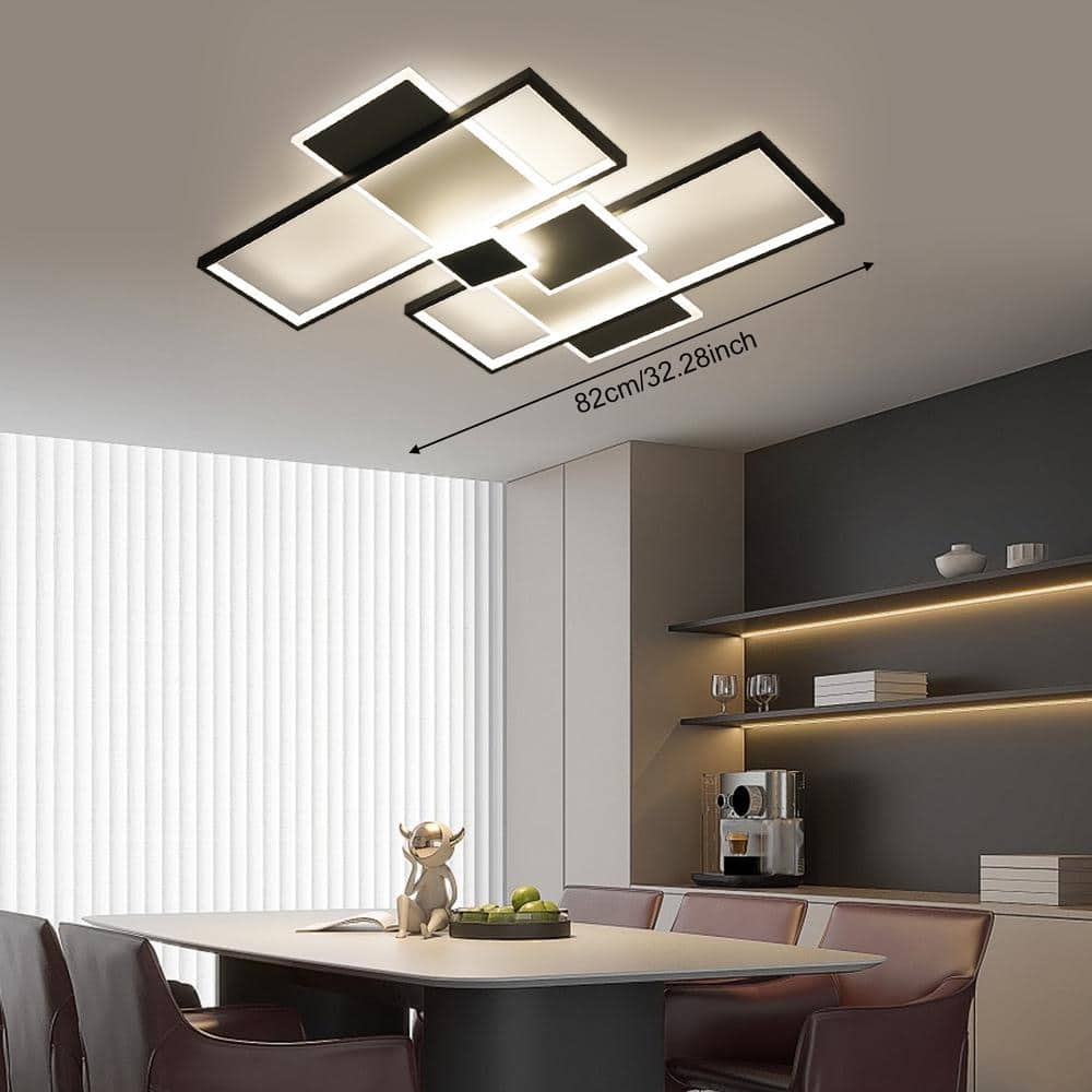 32.28 in. 5-Light Black and White Modern Rectangular Selectable LED Semi-Flush Mount Ceiling Light with Remote - Hercitys