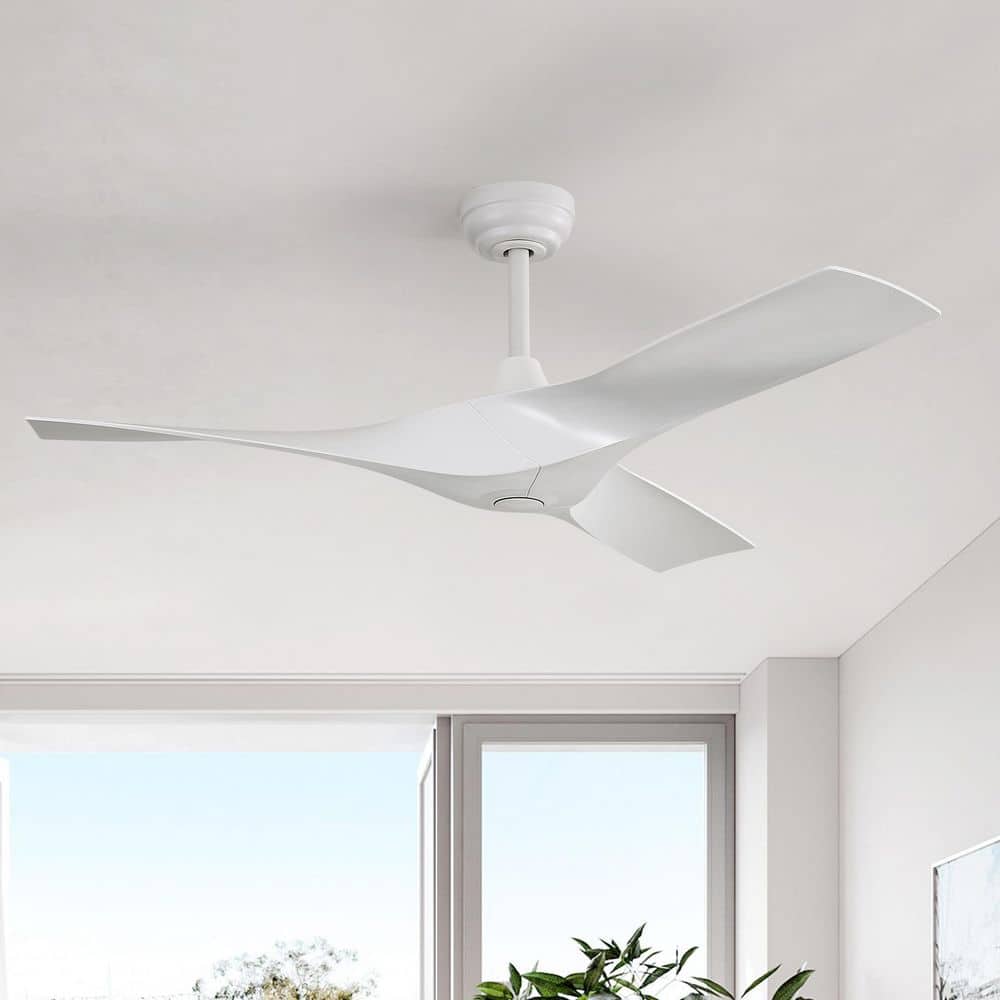52 in. Indoor/Outdoor Downrod White Ceiling Fan without Light with Reversible 6-Speed DC Remote - Hercitys