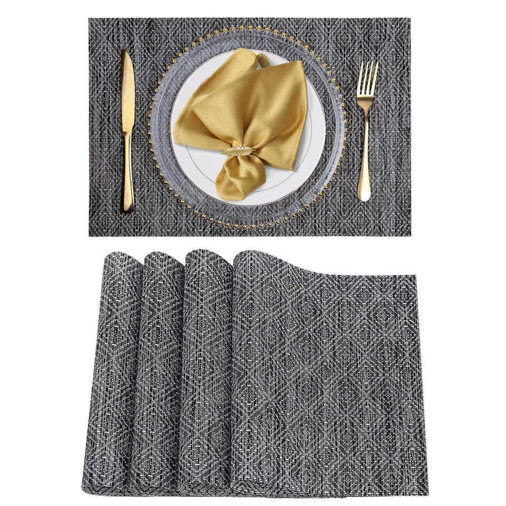 18 in. x 12 in. Black Crossweave Vinyl Placemat (Set of 4) - Hercitys
