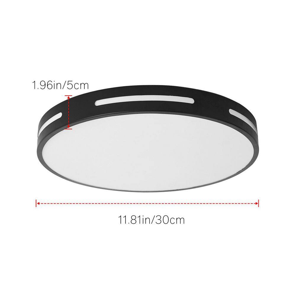 11.8 in. 1-Light LED Flush Mount Ceiling Light 24-Watt Close to Ceiling Light with PS Shade, Black - Hercitys