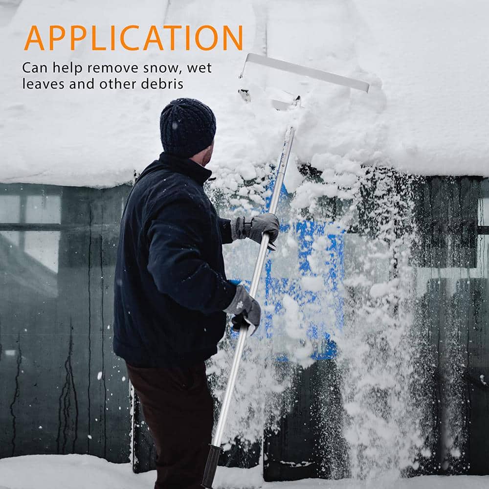 250 in. L Aluminium Handle Snow Removal Roof Rake with Wheels and Adjustable Extended Handle - Hercitys