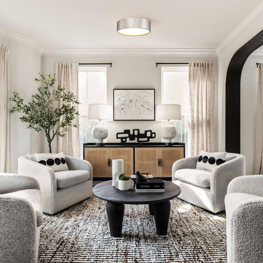 14 in. LED 24-Watt Modern Brushed Nickel Integrated LED Flush Mount with White Acrylic Shade - Hercitys