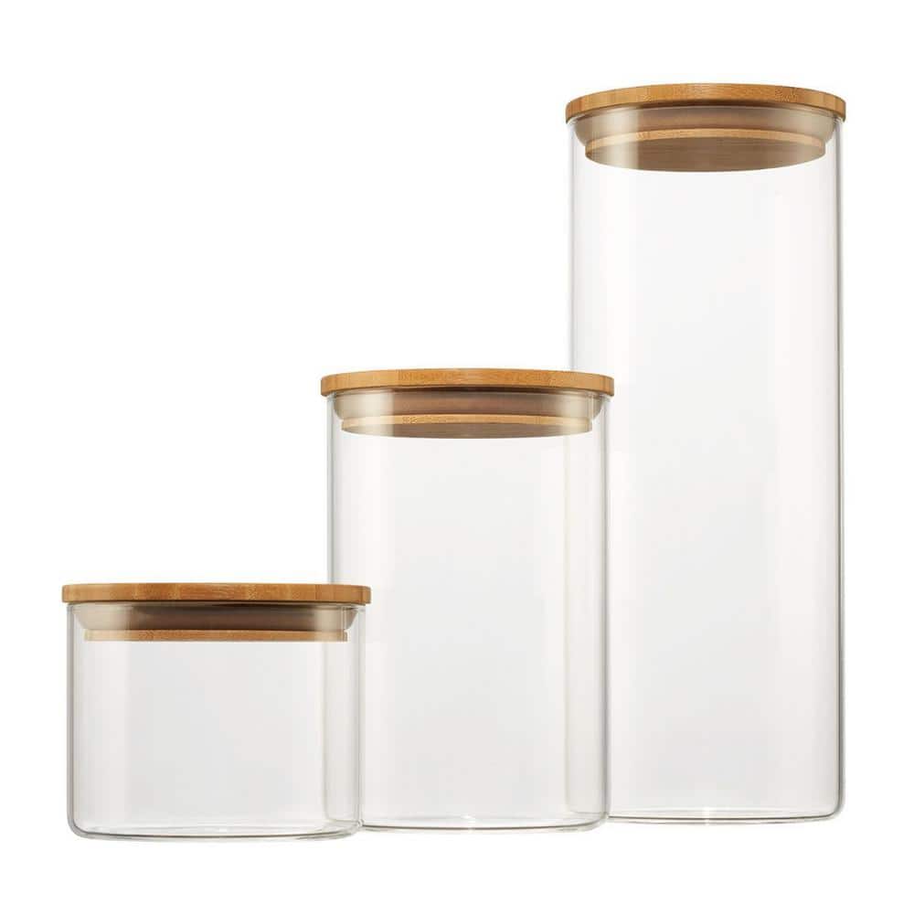 3-Piece Glass and Bamboo Canister Set – A - Hercitys
