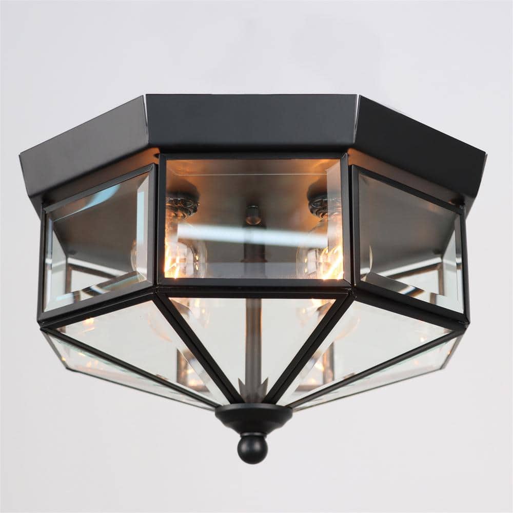 10.25 in. 4-Light Industrial Black Flush Mount Ceiling Light with Beveled Glass for Indoor Room - Hercitys